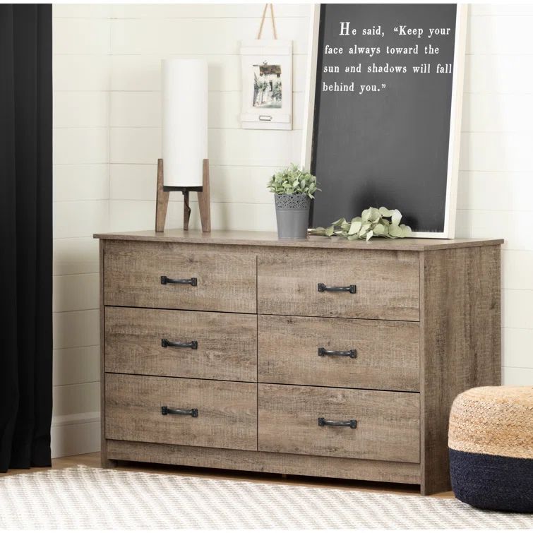 Weathered Oak Farmhouse Double Dresser with Soft Close Drawers