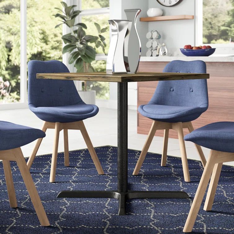 Square Walnut Reclaimed Wood Dining Table with Metal Pedestal Base