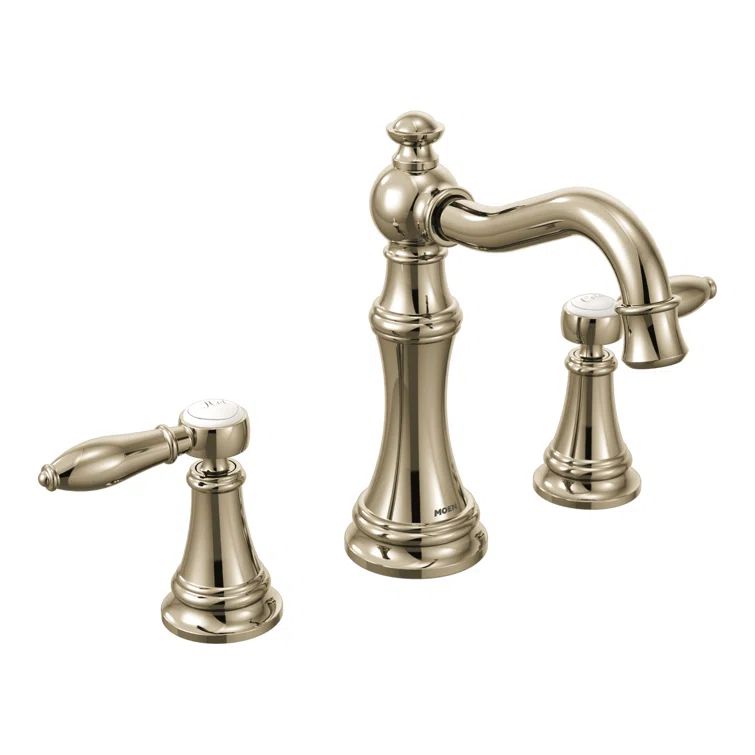 Polished Nickel Victorian Widespread Bathroom Faucet with Metal Handles