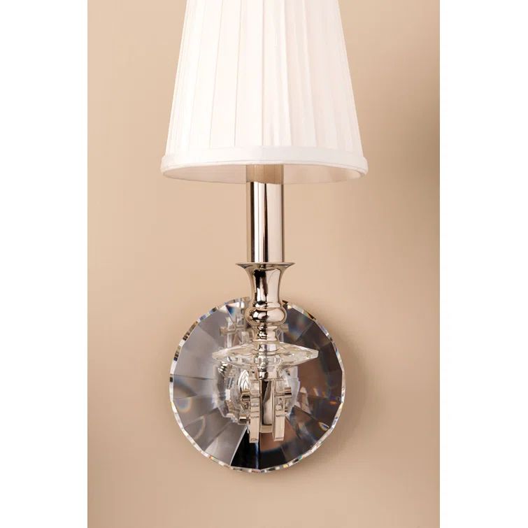 Polished Nickel Single-Light Sconce with White Silk Shade