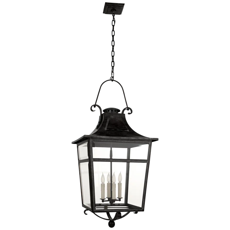 French Rust 48.5" Outdoor Pendant Light with Clear Glass