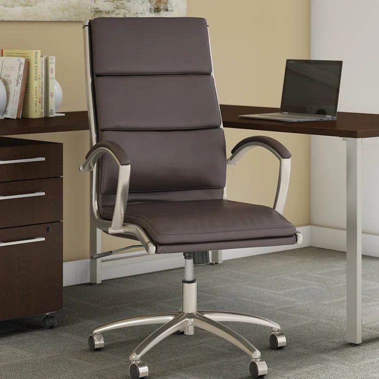 Dark Brown High Back Leather Executive Office Chair with Adjustable Arms