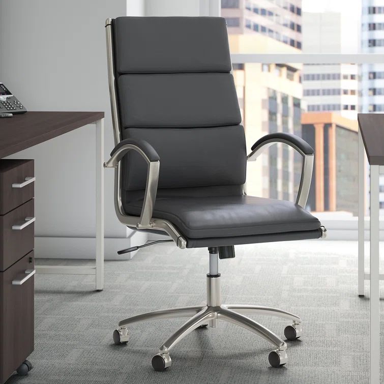 Dark Gray High Back Leather Executive Swivel Chair with Metal Frame