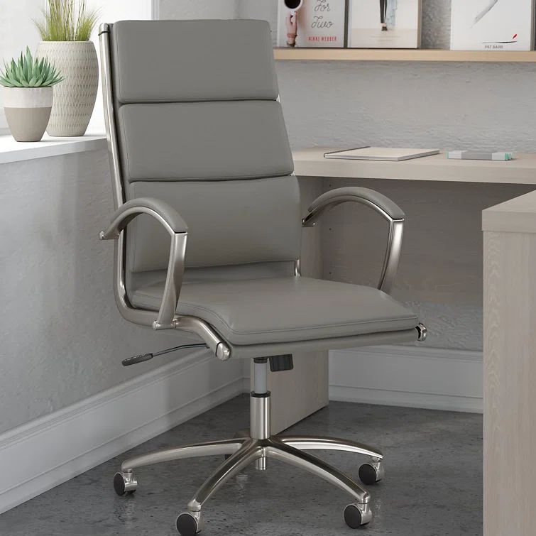 Light Gray High Back Leather Executive Swivel Chair with Metal Base