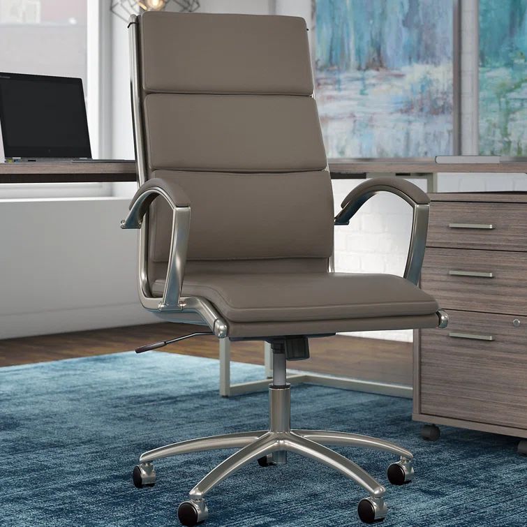 Washed Gray High Back Leather Executive Office Chair with Adjustable Arms