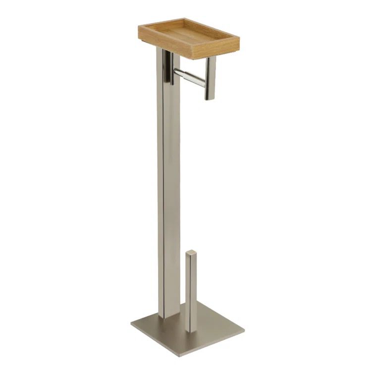 Brushed Nickel Freestanding Toilet Paper Holder with Storage Shelf