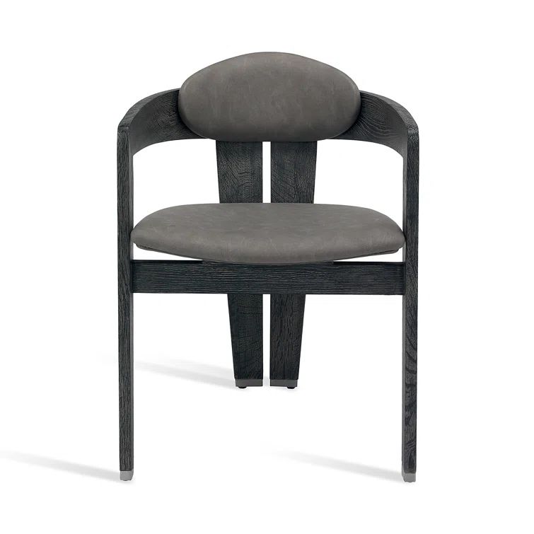 Charcoal Ceruse Wood Frame Faux Leather Upholstered Arm Chair