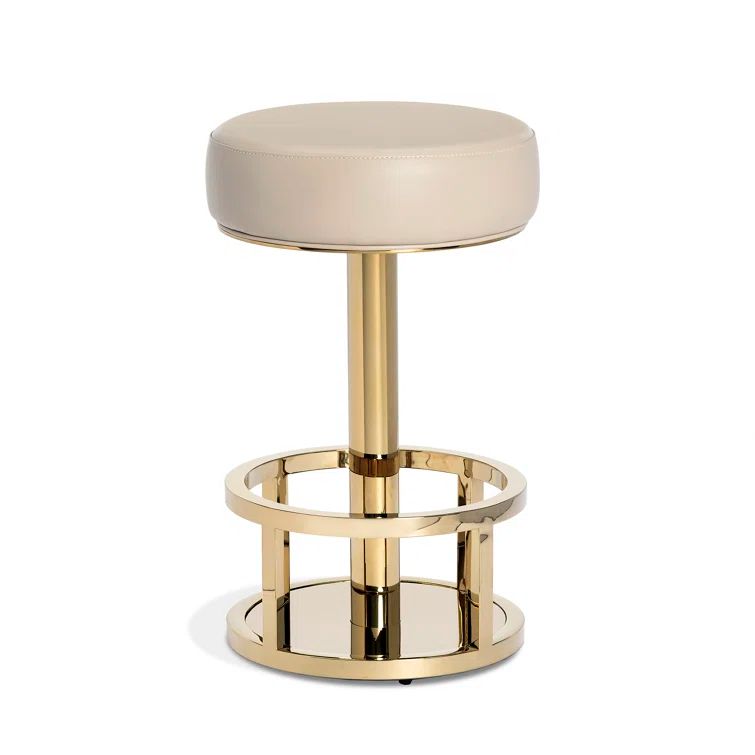 Cream Latte Faux Leather Swivel Counter Stool with Polished Brass Frame