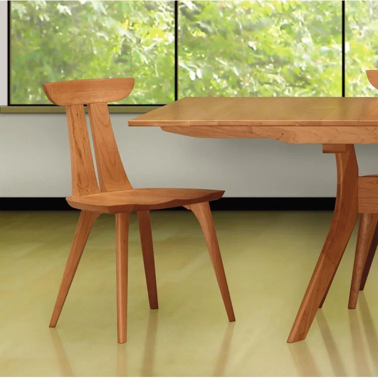 Estelle Natural Cherry Solid Wood Slat Back Upholstered Side Chair