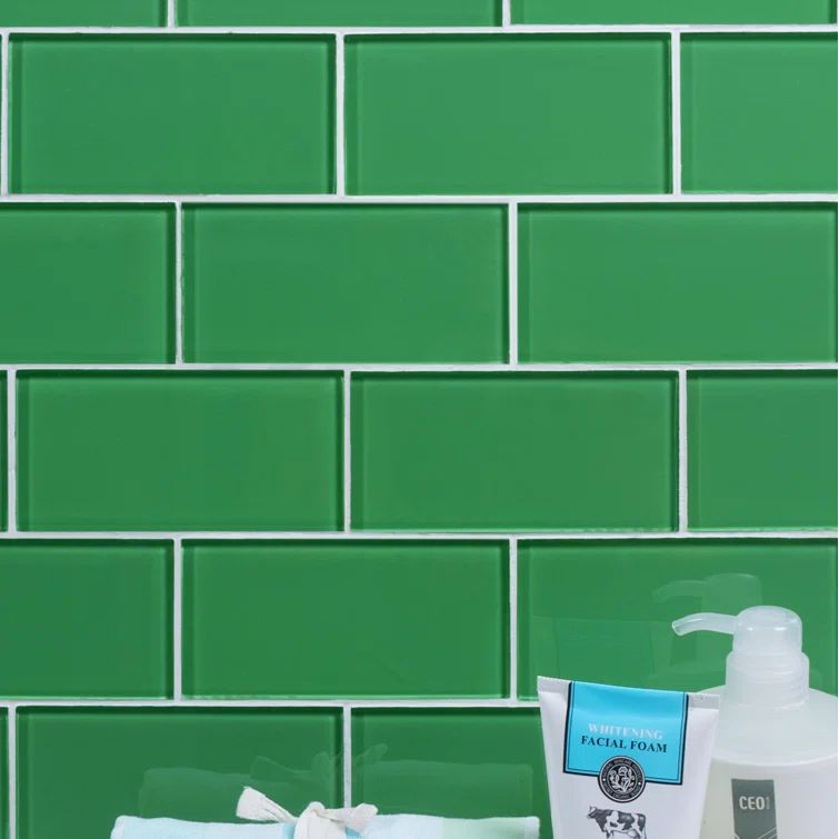 Emerald Green 3" x 6" Polished Glass Subway Tile