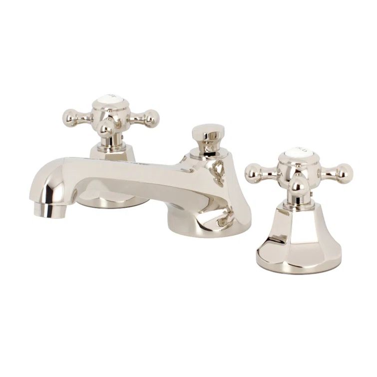 Polished Nickel Widespread Bathroom Faucet with Cross Handles