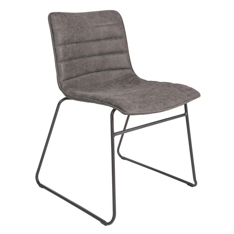 Charcoal Faux Leather Upholstered Stackable Side Chair with Metal Frame