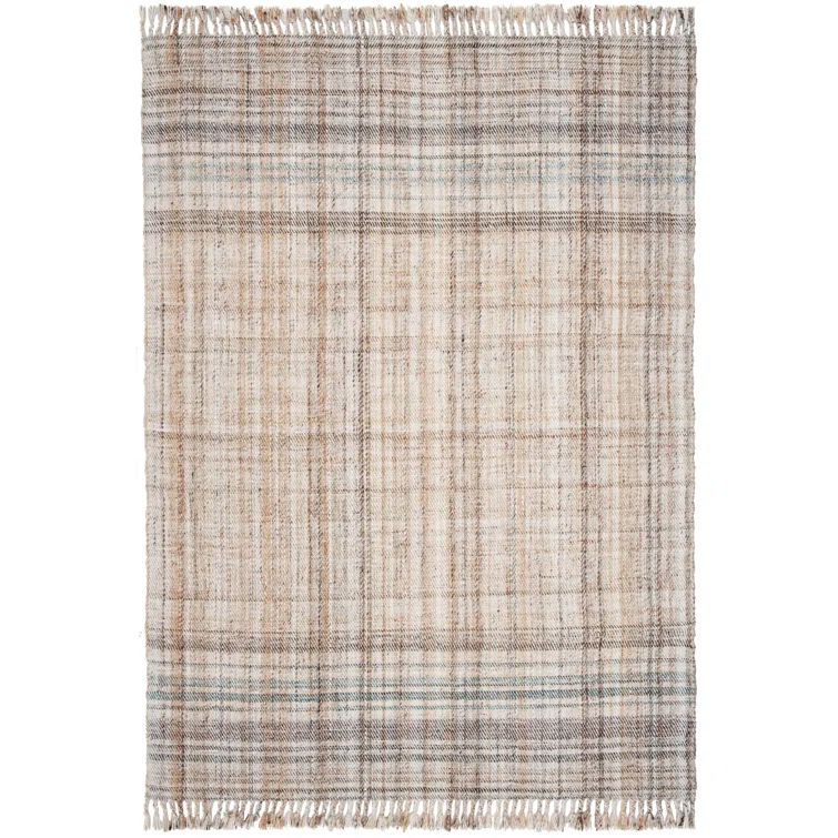 Hand-Knotted Autumn Plaid 6' x 9' Wool and Viscose Blend Area Rug