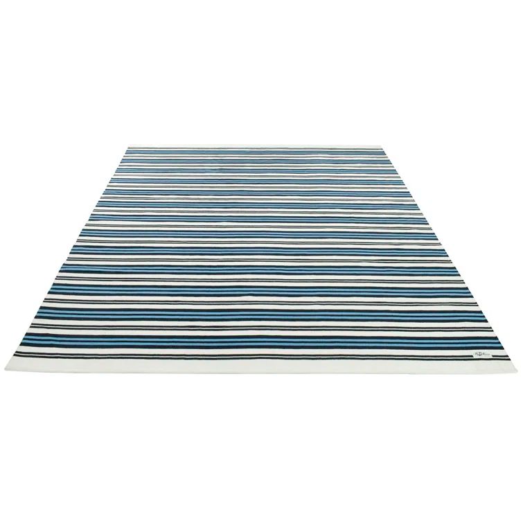 Blue and White Stripe Flat Woven 5' x 8' Area Rug