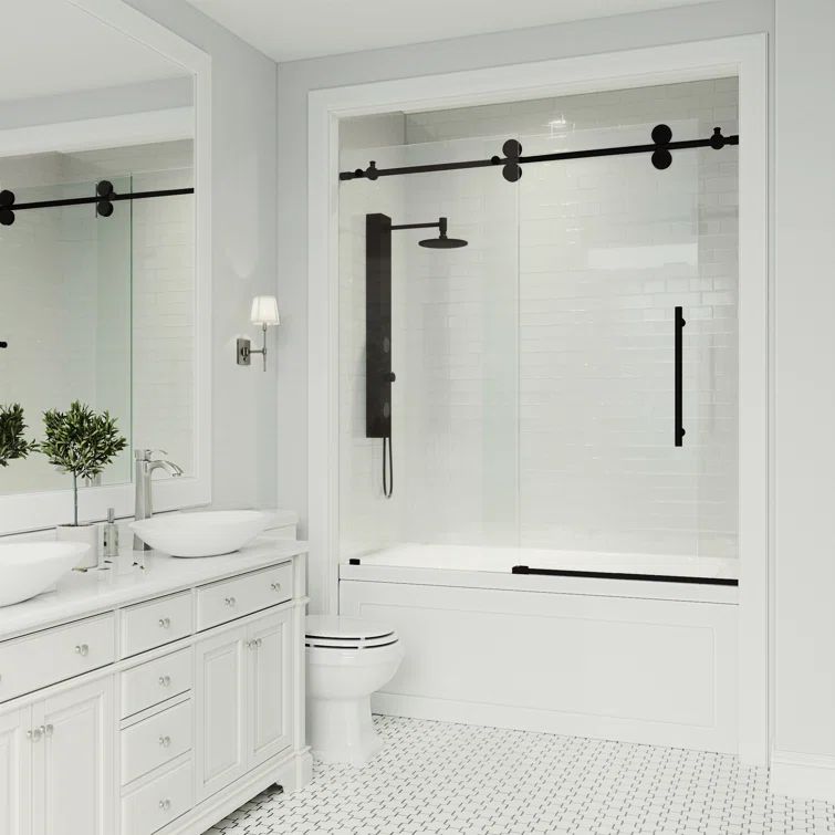 Elan 60" Matte Black Frameless Sliding Tub Door with Clear Glass