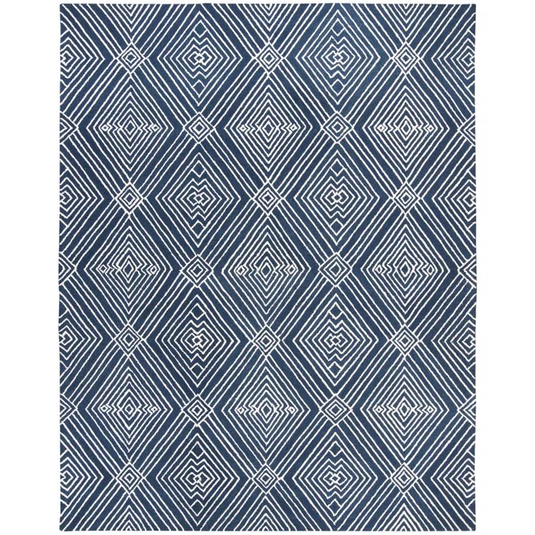 Handmade Indigo Geometric Wool Tufted Rug 8' x 10'