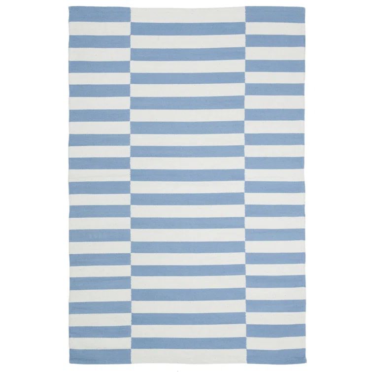 Blue Stripe Flat Woven Cotton 4' x 6' Area Rug
