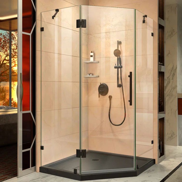 Prism Lux 42" Frameless Neo-Angle Clear Glass Shower Enclosure