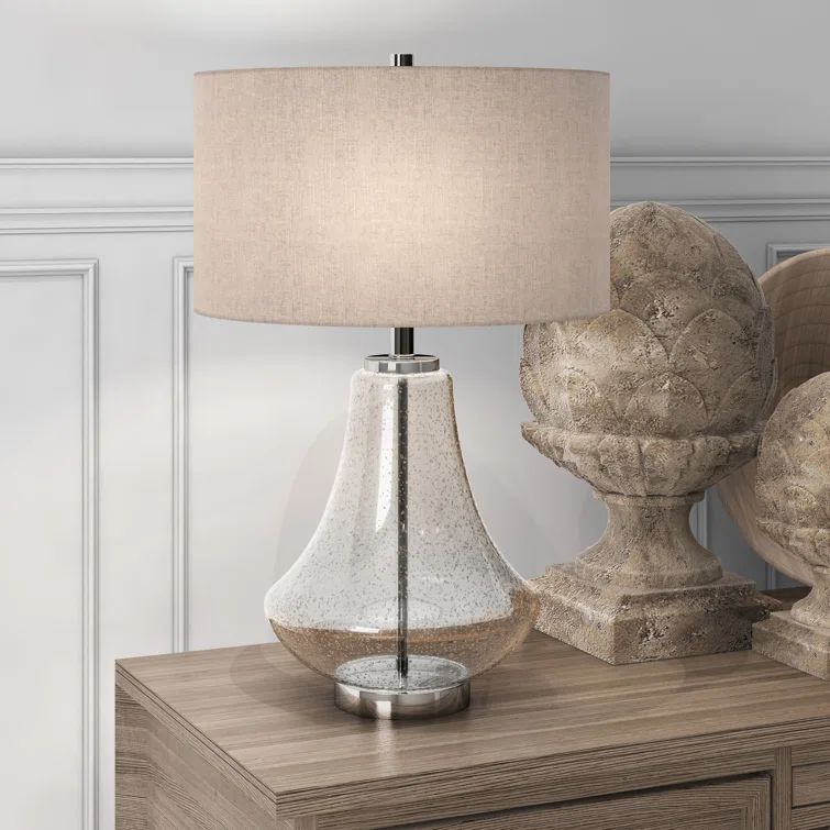 Lagos Brushed Metal 23" Seeded Glass Table Lamp with Linen Shade