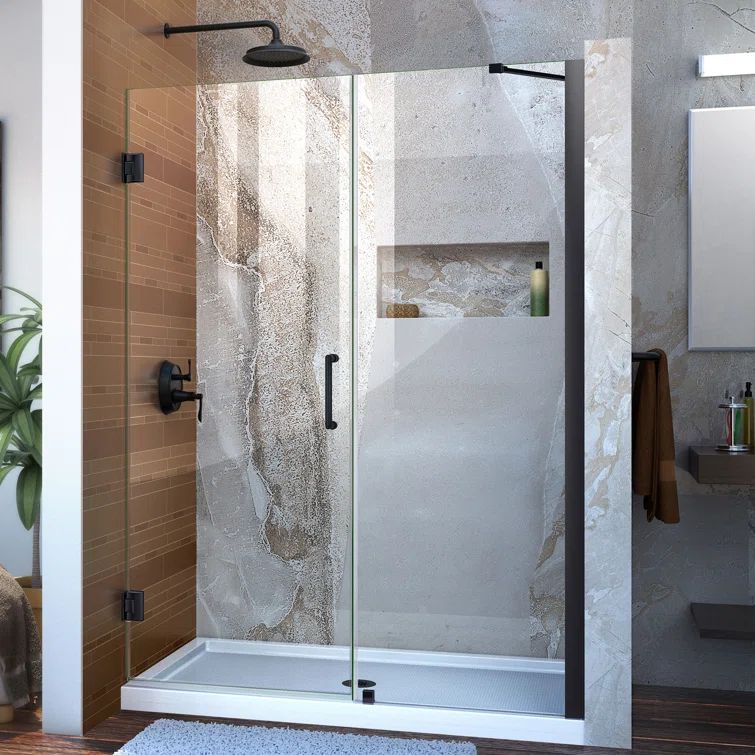 DreamLine 61" Black Frameless Hinged Shower Door with ClearMax Glass