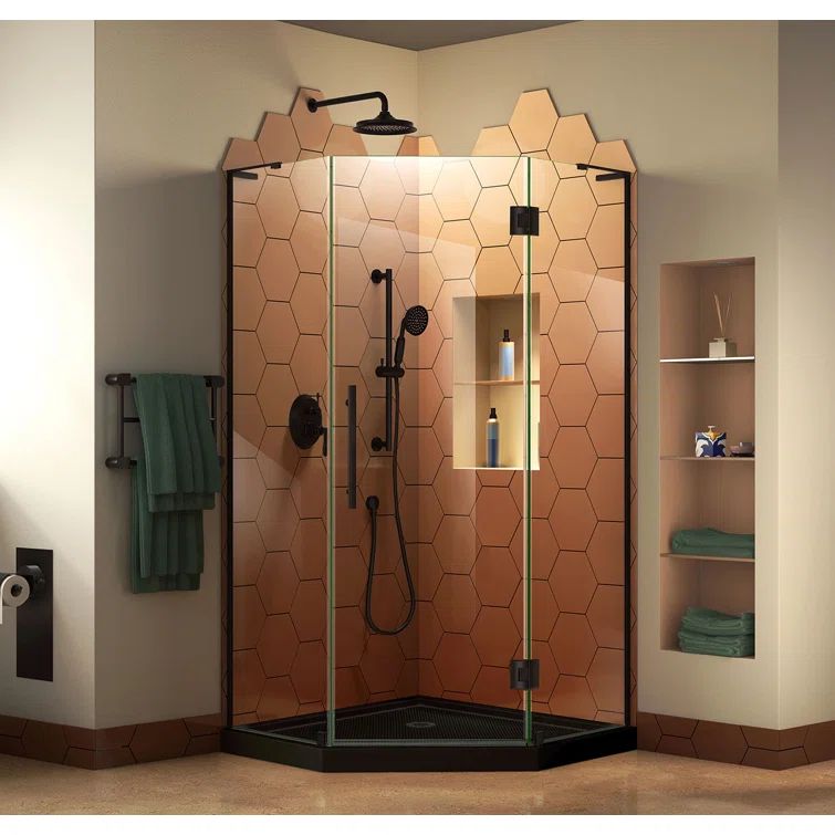 Satin Black Frameless Neo-Angle Shower Enclosure with Clear Glass