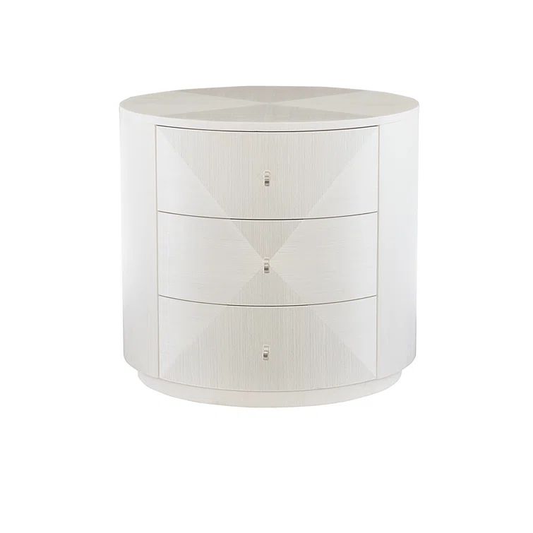 Transitional Round White Wood & Metal 3-Drawer Chairside Table