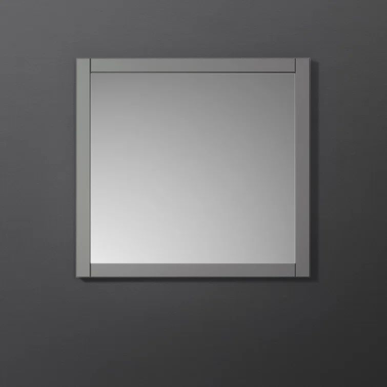 Elegant Gray 30" Square Solid Wood Traditional Bathroom Vanity Mirror