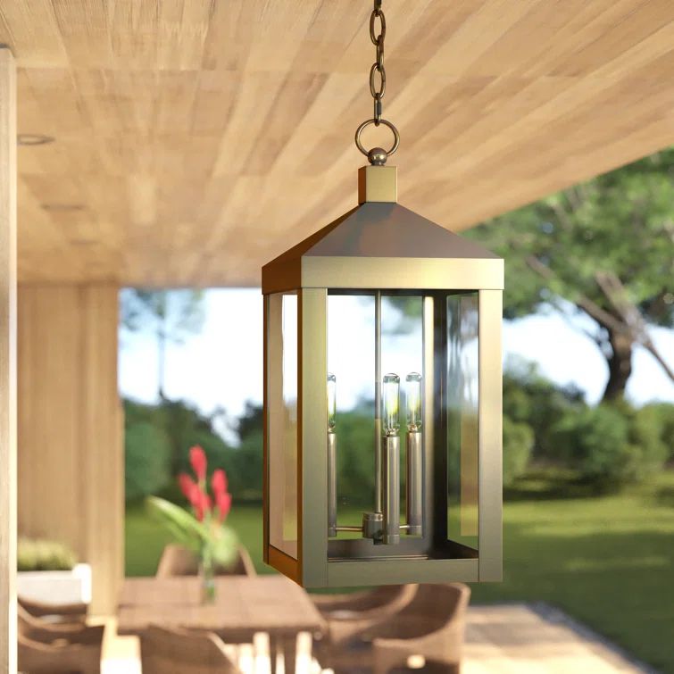 Antique Brass Rectangular Glass Pendant Light