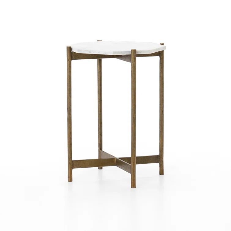 Contemporary Gold Metal & White Stone Round Side Table