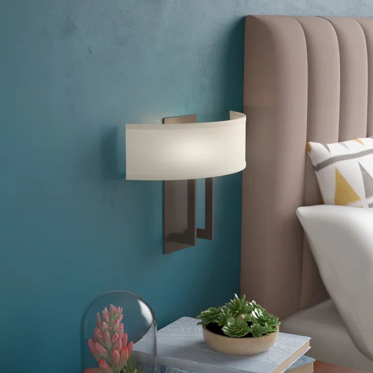 Buckeye Bronze 2-Light Dimmable Wall Sconce with Off-White Linen Shade