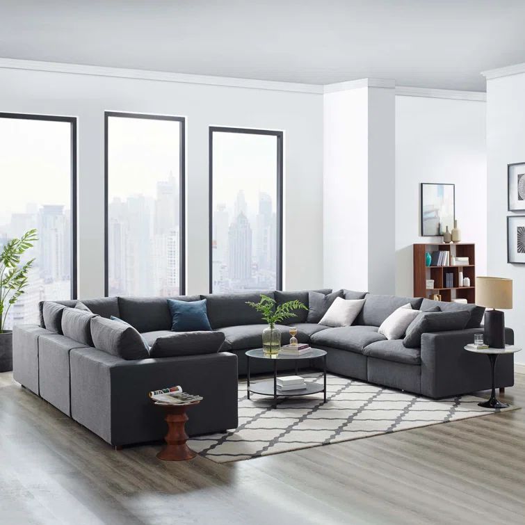 Gray 8-Piece Cotton Blend Sectional Sofa with Down Fill Cushions