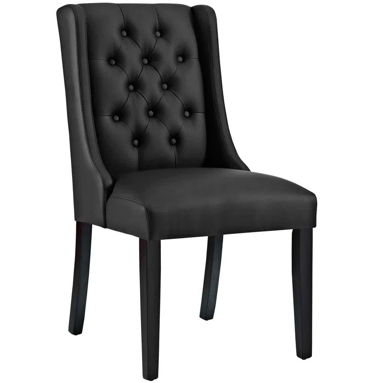 Elegant Baronet Black Faux Leather Tufted Side Chair with Wood Frame