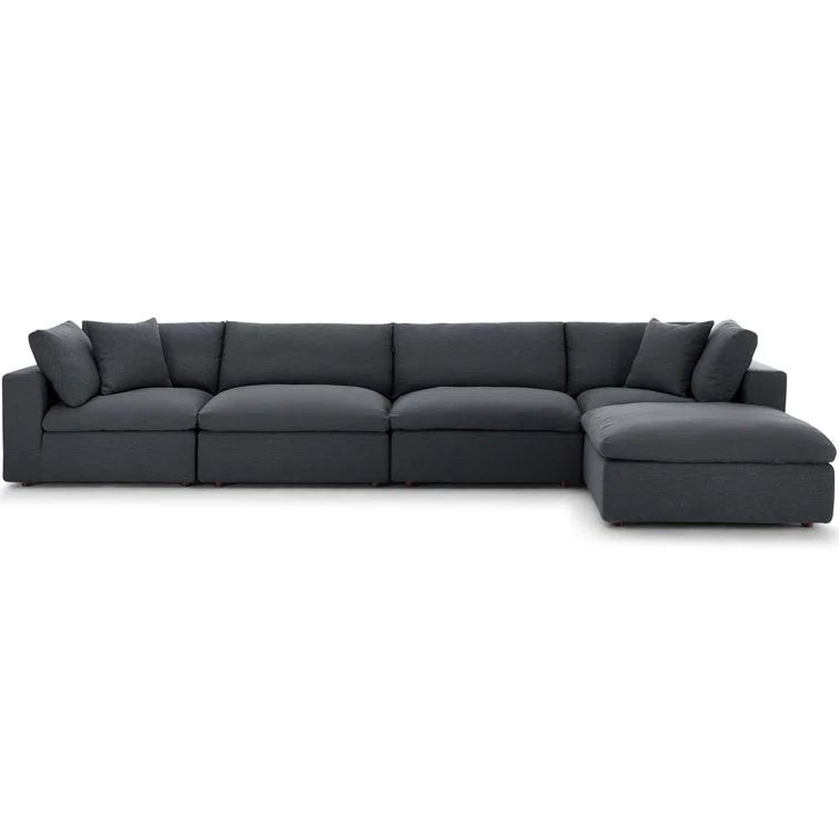 Gray Fabric Five-Piece Sectional Sofa with Ottoman