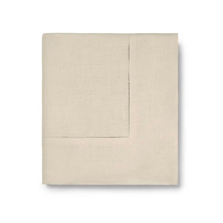 Oyster Linen Tablecloth with Hand-Thread Hemstitch, 66" x 124"