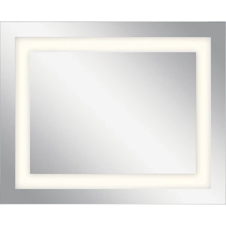 Sleek Silver 32"x40" Rectangular LED Bathroom Mirror with Frosted Edge