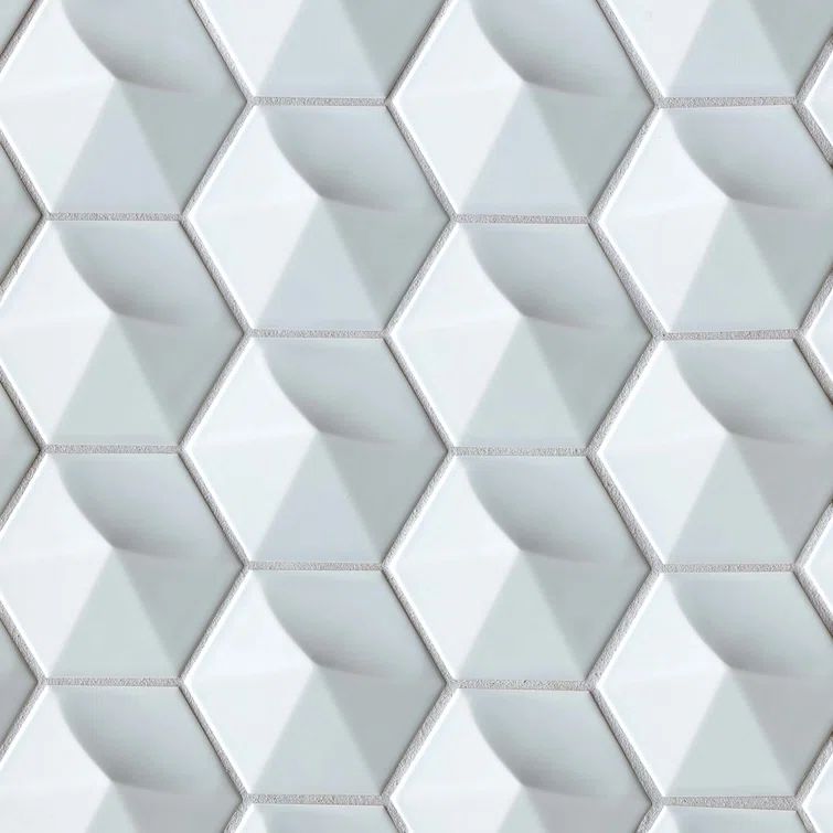 Sky Blue 4'' x 5'' Glossy Ceramic 3D Hexagon Wall Tile