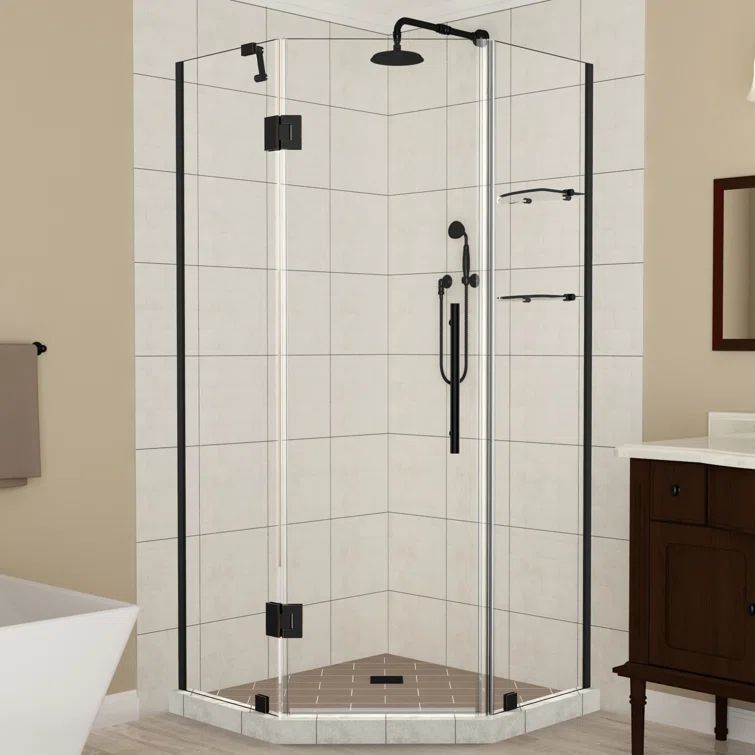 Merrick GS 34" x 72" Matte Black Frameless Neo-Angle Shower Enclosure