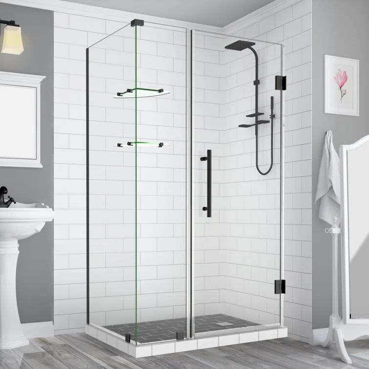 Bromley GS Frameless Matte Black Hinged Shower Enclosure with Clear Glass