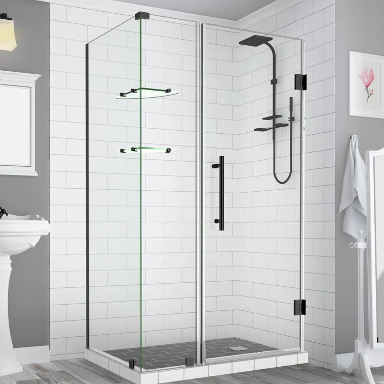 Bromley GS Frameless Clear Glass Corner Shower Enclosure with Matte Black Hardware