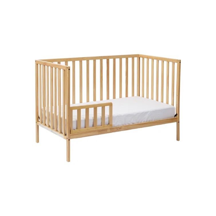 Natural Wood 3-in-1 Convertible Crib with Slatted Design