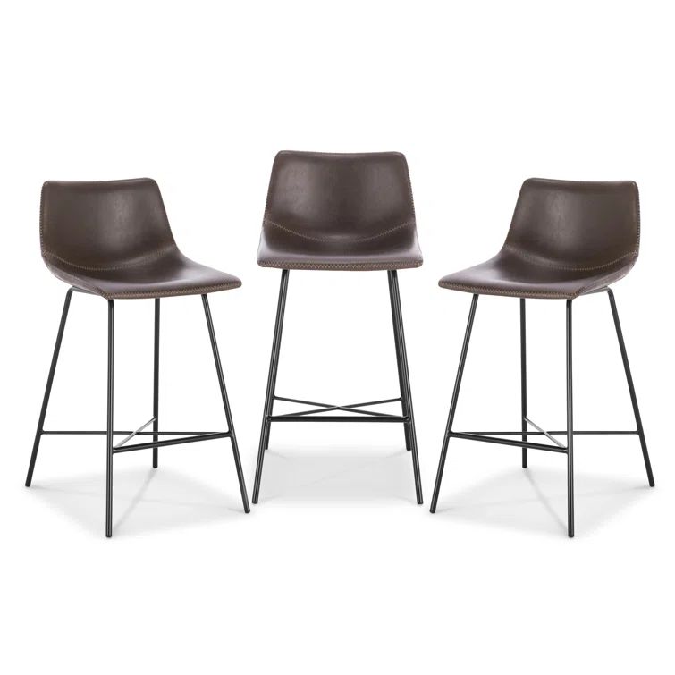 Bela 24'' Brown Faux Leather Counter Stools with Metal Legs