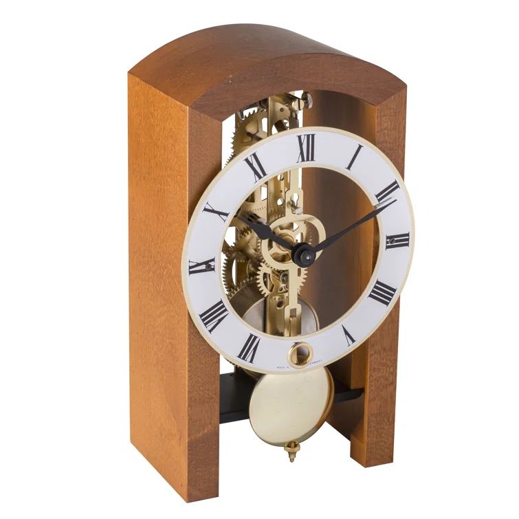 Patterson Light Cherry Mechanical Table Clock with Gold Pendulum