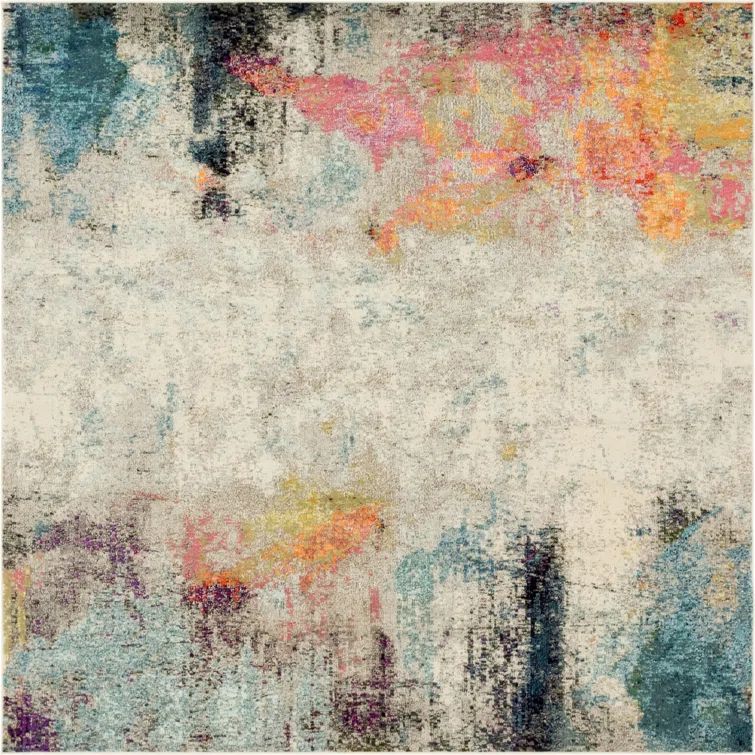 6'1" Square Multicolor Abstract Polypropylene Indoor Rug