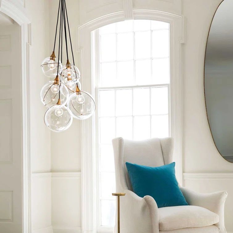 Heritage Brass and Clear Glass 6-Light Cluster Pendant
