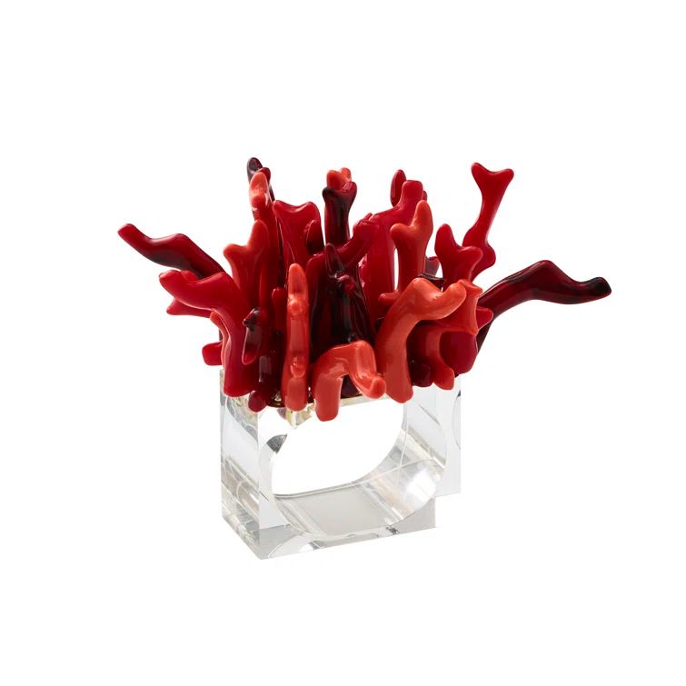 Coral and Clear Beaded Napkin Rings, Set of 4