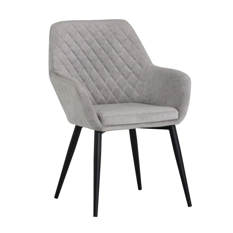 Gray Linen Upholstered Arm Chair with Black Metal Legs