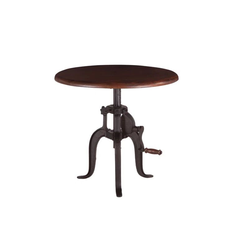 Adjustable Round Black Wood and Metal Side Table