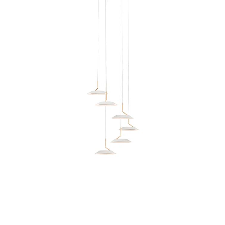 Matte White and Gold 6-Light LED Cluster Pendant