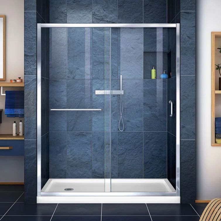 Infinity-Z 60" x 36" Frameless Sliding Shower Kit with Brushed Nickel Finish