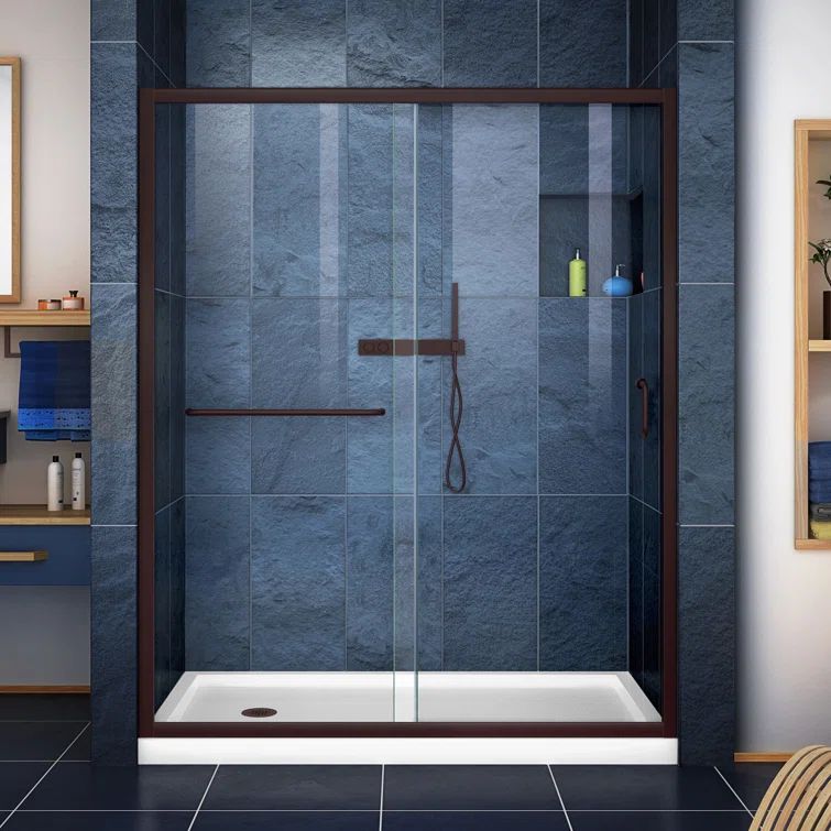 Infinity-Z 60" Oil Rubbed Bronze Sliding Shower Kit with White Base